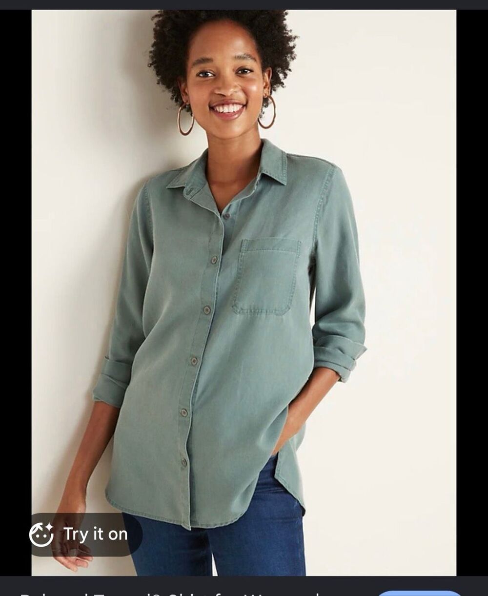 Old Navy relaxed tencel button down shirt sage green XL NWT